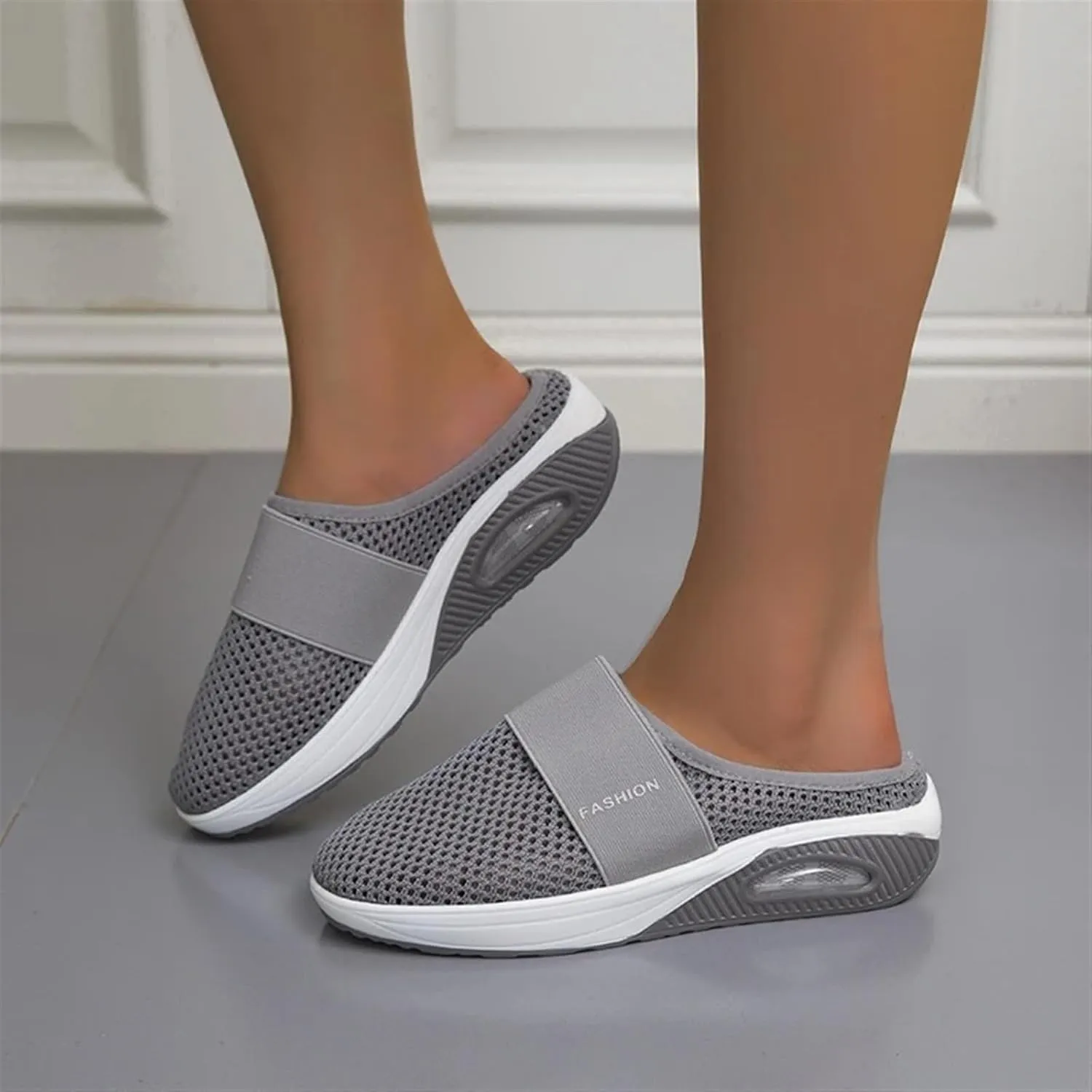 Orthopedic Shoes for Women Air Cushion Slip-on Diabetic Walking Shoes Closed Toe Slippers Breathable Wedge Platform Slipper with Arch Support