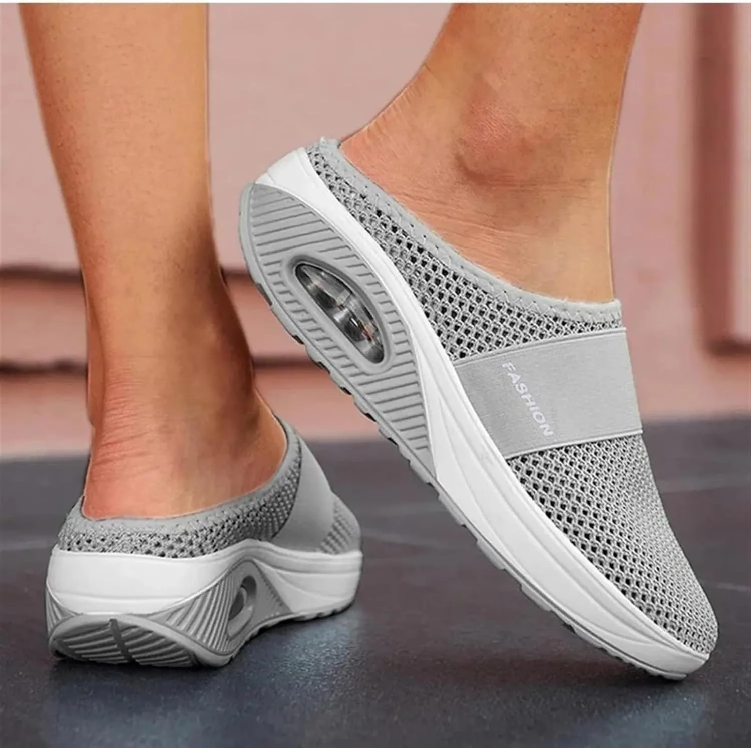 Orthopedic Shoes for Women Air Cushion Slip-on Diabetic Walking Shoes Closed Toe Slippers Breathable Wedge Platform Slipper with Arch Support