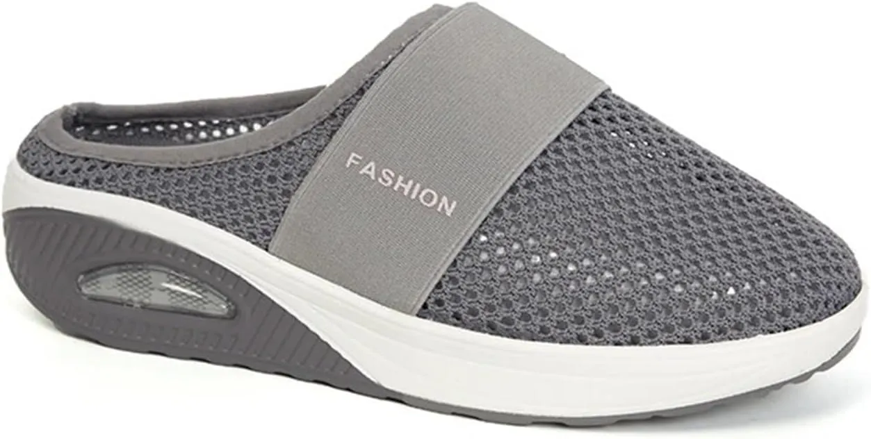 Orthopedic Shoes for Women Air Cushion Slip-on Diabetic Walking Shoes Closed Toe Slippers Breathable Wedge Platform Slipper with Arch Support