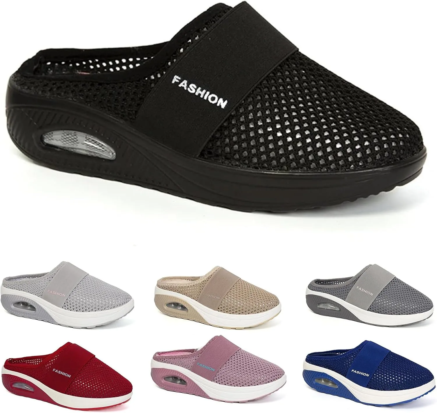 Orthopedic Shoes for Women Air Cushion Slip-on Diabetic Walking Shoes Closed Toe Slippers Breathable Wedge Platform Slipper with Arch Support