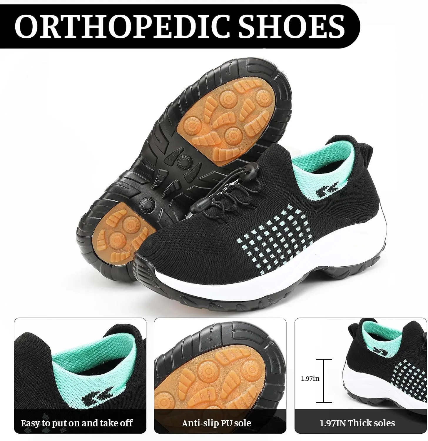 Orthopedic Shoes for Women Comfort Wear Orthowear Shoes Wide Width Slip On Walking Tennis Sneakers Plantar Fasciitis Bowling Shoe Mesh Athletic Style for Bowlers Breathable Lightweight