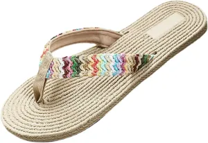 Platform Flip Flops for Women Size 9 Women's Fashion Slippers Beach Spring Flip-Flops Casual Flat Summer Sandals Colorful Women's Slipper (Beige, 7.5)