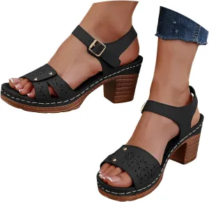 Platform Wedge Sandals for Women 2025 Dressy Summer Ankle Strap Wedges Casual Hollow Out Open Toe Low Heel Comfortable Sandal Work Sandals for Women Office Breathable Dress Shoes