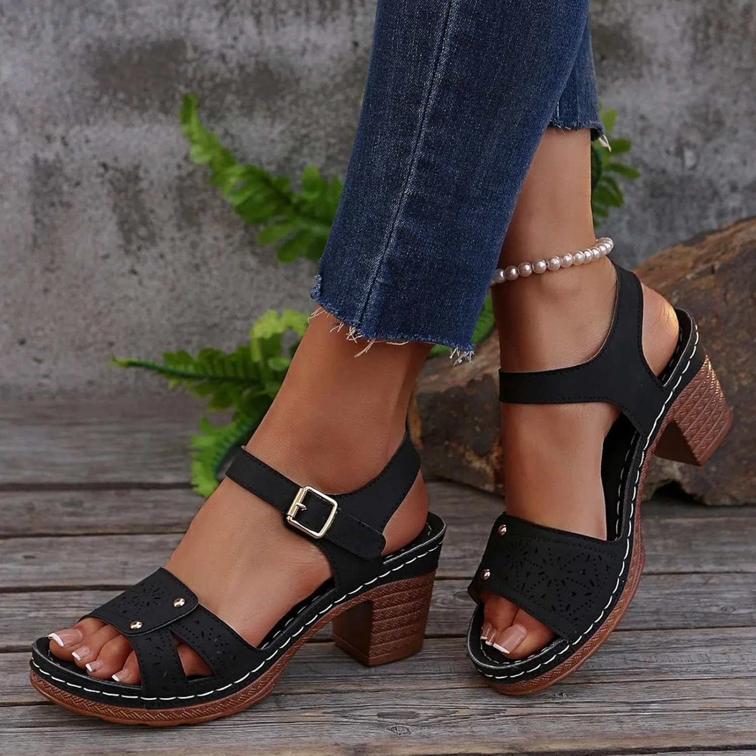 Platform Wedge Sandals for Women 2025 Dressy Summer Ankle Strap Wedges Casual Hollow Out Open Toe Low Heel Comfortable Sandal Work Sandals for Women Office Breathable Dress Shoes