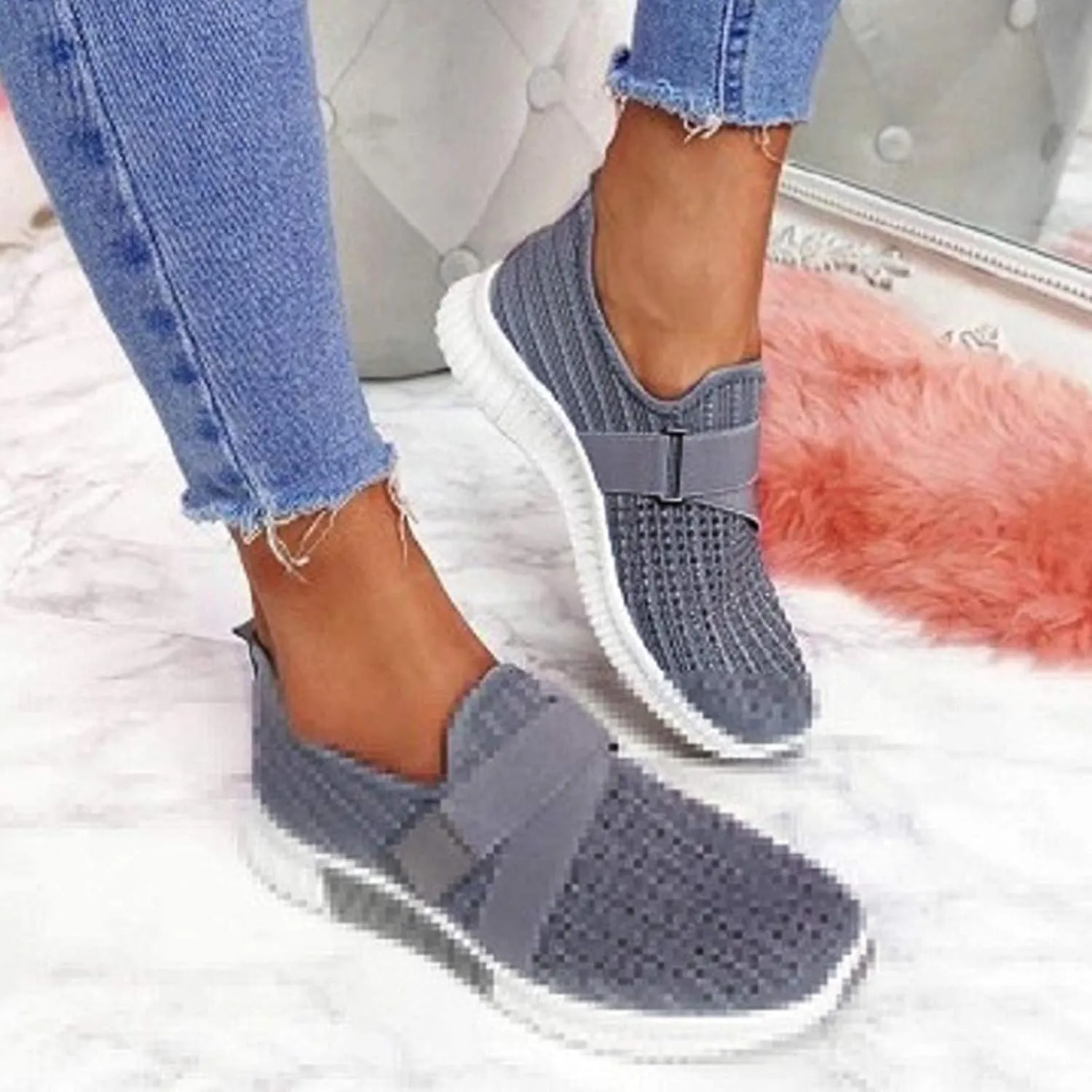 Rhinestone Sneakers for Women Outdoor Casual Fitness Shoes Breathable Slip On Arch Support Walking Shoes