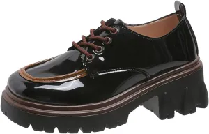 SACFOF Platform Loafers for Women Dressy Leather Chunky Heel Loafers Slip ons Round Toe Casual Business Walking Shoes