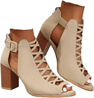 SACFOF Women Platform Open Toe Sandals Crisscross Straps Back Zipper High Heel Fashion Sandal with Ankle Strap