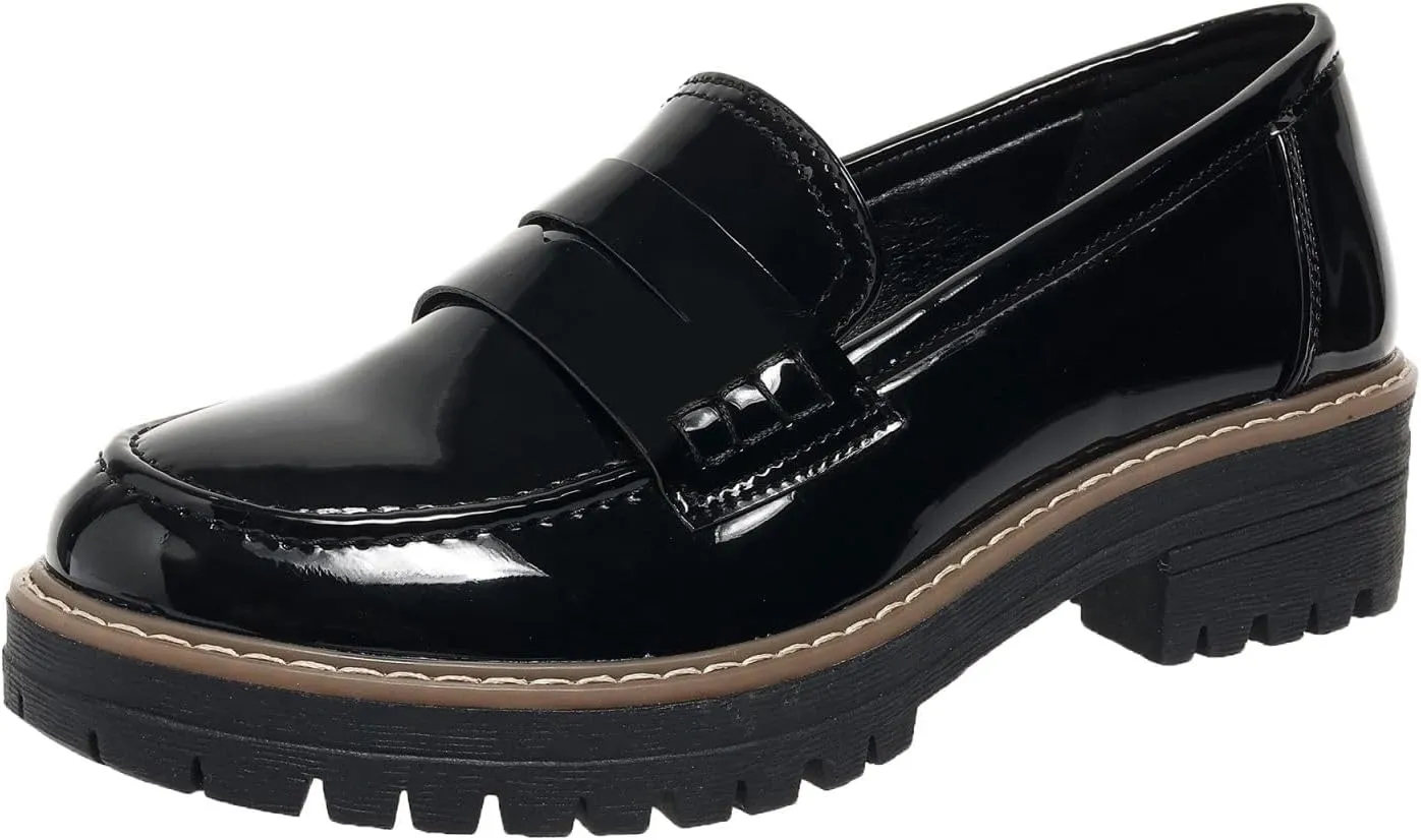 SACFOF Women's Chunky Loafers Leather Platform Chunky Loafer Comfortable Slip On Shoes Business Casual Work Shoes