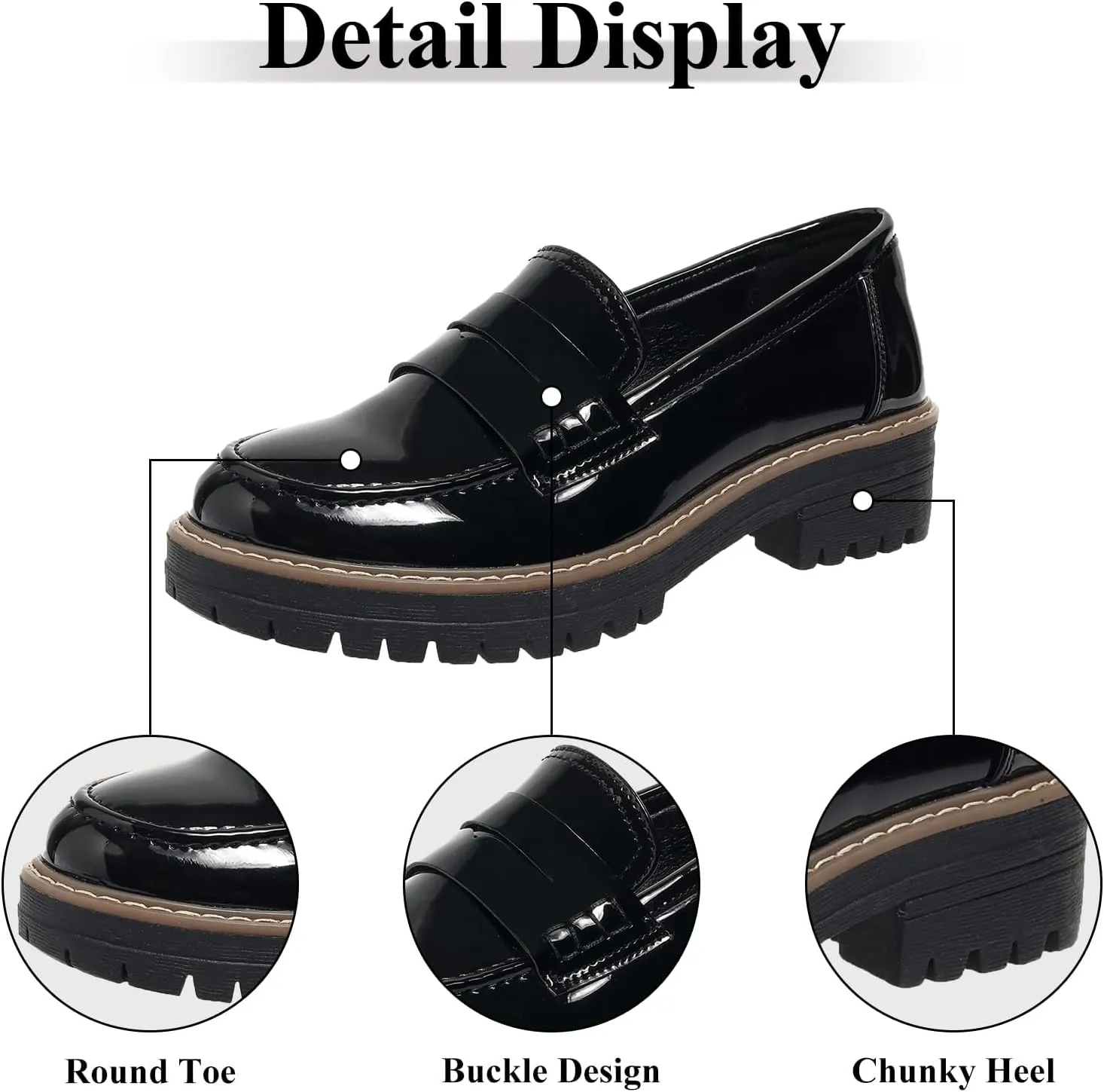 SACFOF Women's Chunky Loafers Leather Platform Chunky Loafer Comfortable Slip On Shoes Business Casual Work Shoes