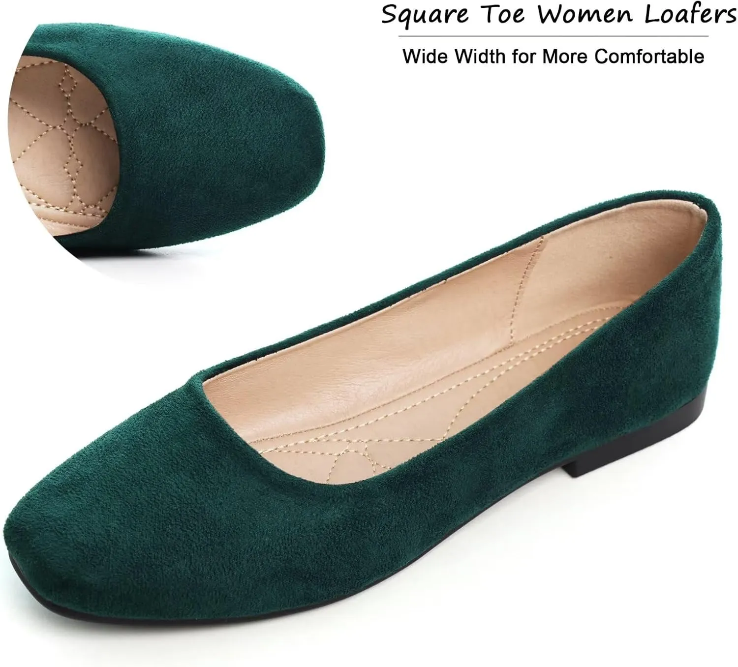 SAILING LU Flats for Women Comfortable Solid Color Soft Flats Square Toe Ballet Casual Work Shoes Dressy Slip-ons Loafers