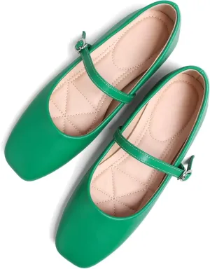 SAILING LU Women's Square Toe Classic Mary Jane Flats Soft PU Leather Walking Shoes Comfortable Slip-ons Solid Color Dress Shoes