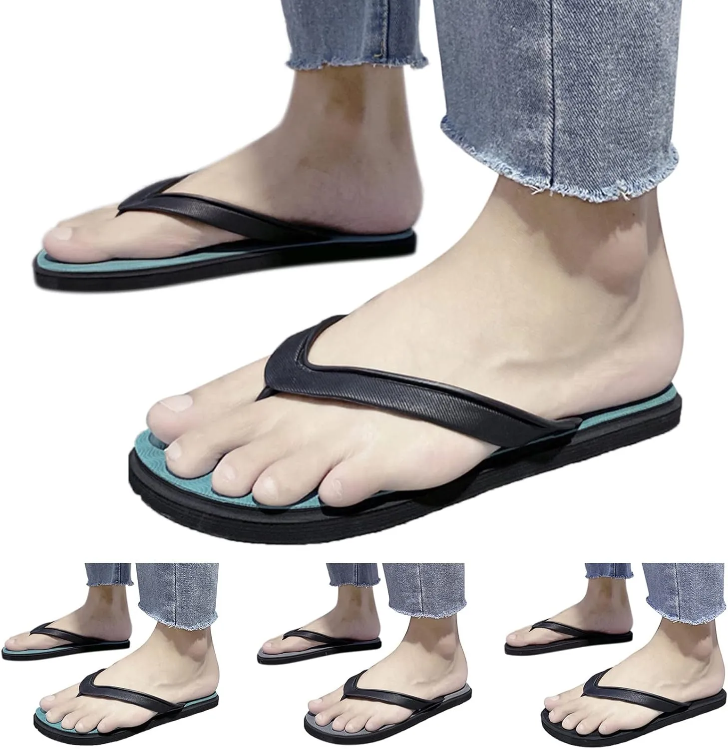 Sandals for Men Flip Flop Fashion Summer Men Flip Flops Flat Bottom and Light Cover Comfortable and Simple Style Solid Color (Black, 11)