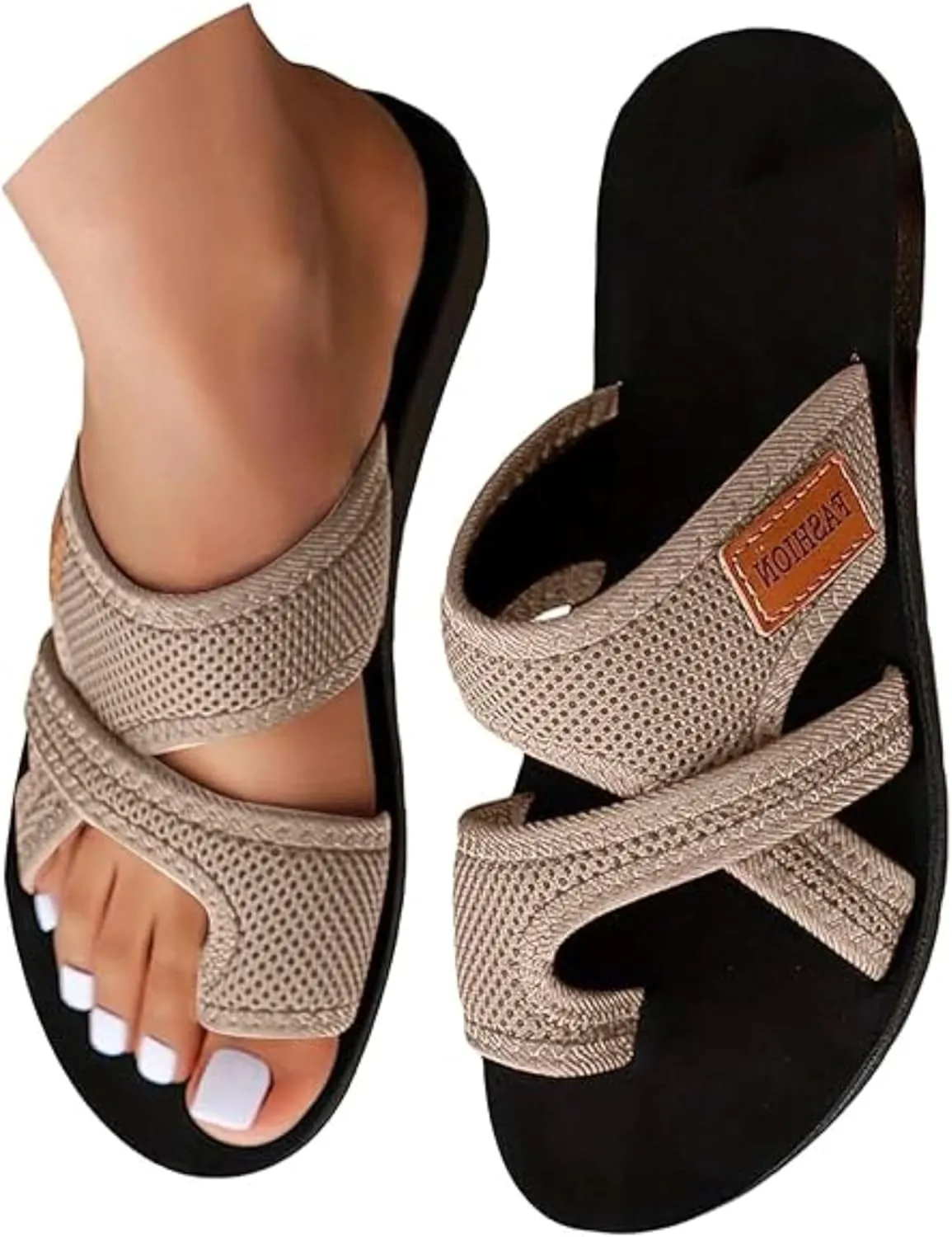 Sandals for Women 2025 Beach,Womens Sandals Comfortable Dressy Breathable Hollow Mesh Slide Sandals with Arch Support