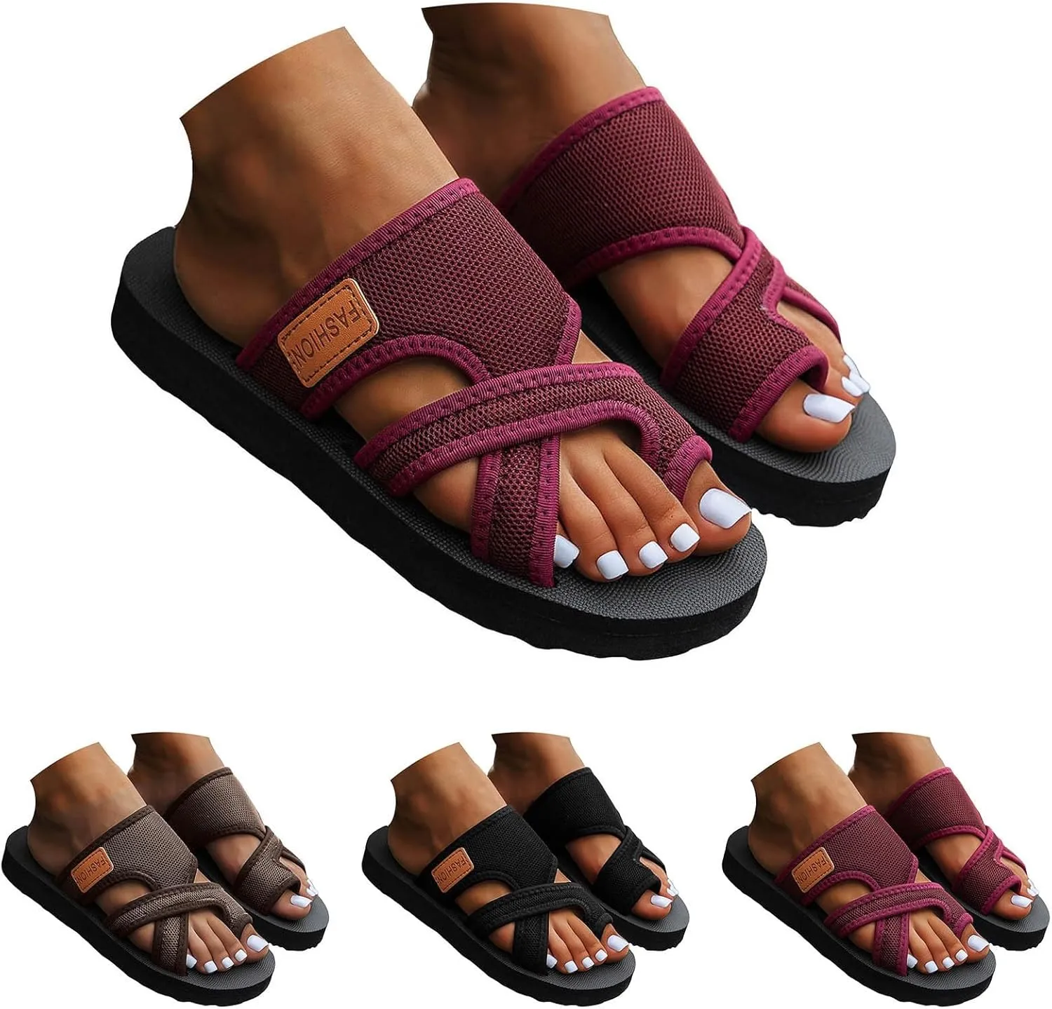 Sandals for Women 2025 Beach,Womens Sandals Comfortable Dressy Breathable Hollow Mesh Slide Sandals with Arch Support