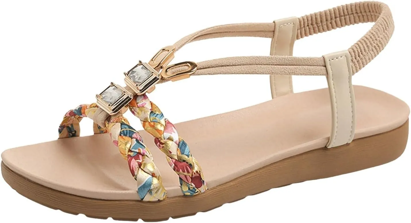 Sandals for Women 2025 Bohemian Beach Sandals Dressy Summer Flat Shoes Sparkly Bling Sandal Flip Flops 2025