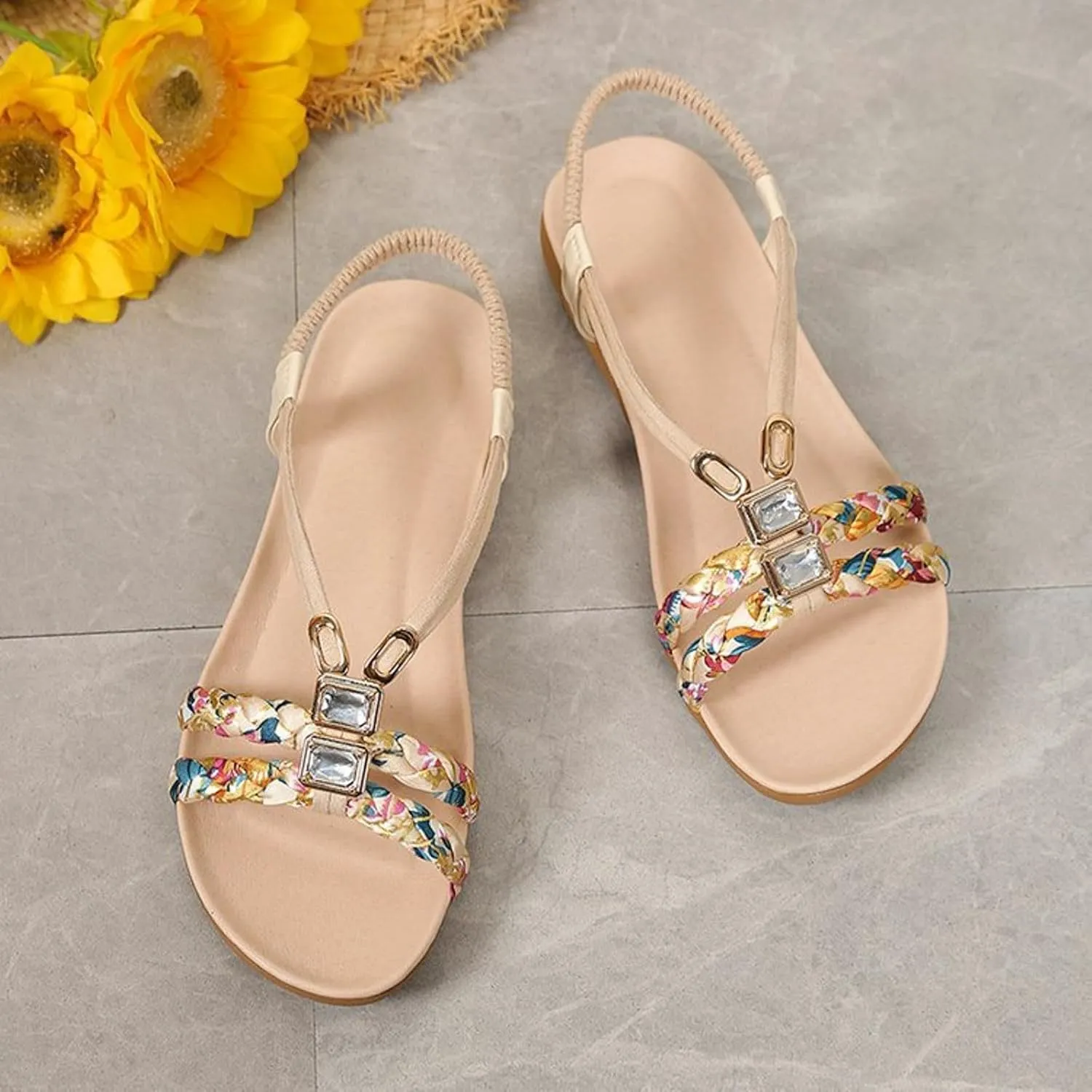 Sandals for Women 2025 Bohemian Beach Sandals Dressy Summer Flat Shoes Sparkly Bling Sandal Flip Flops 2025