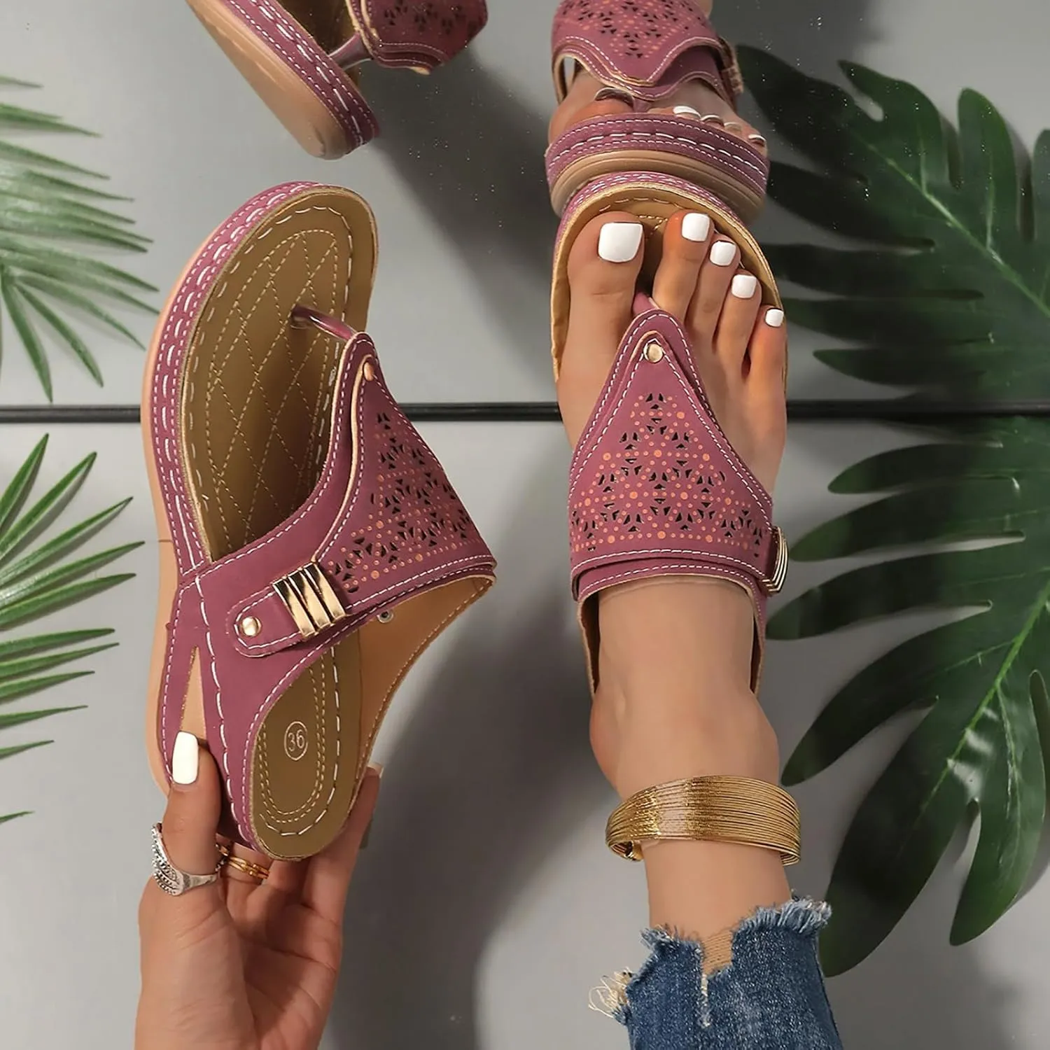 Sandals for Women 2025 Wedge Comfortable Orthopedic Sandal Womens Dressy Summer Flip Flops Casual Walking Wedges