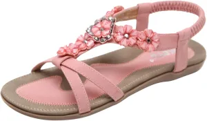 Sandals Women Casual Flower Bohemia Sandals Comfortable Elastic Ankle Strap Sandal Summer Beach Flat Shoes