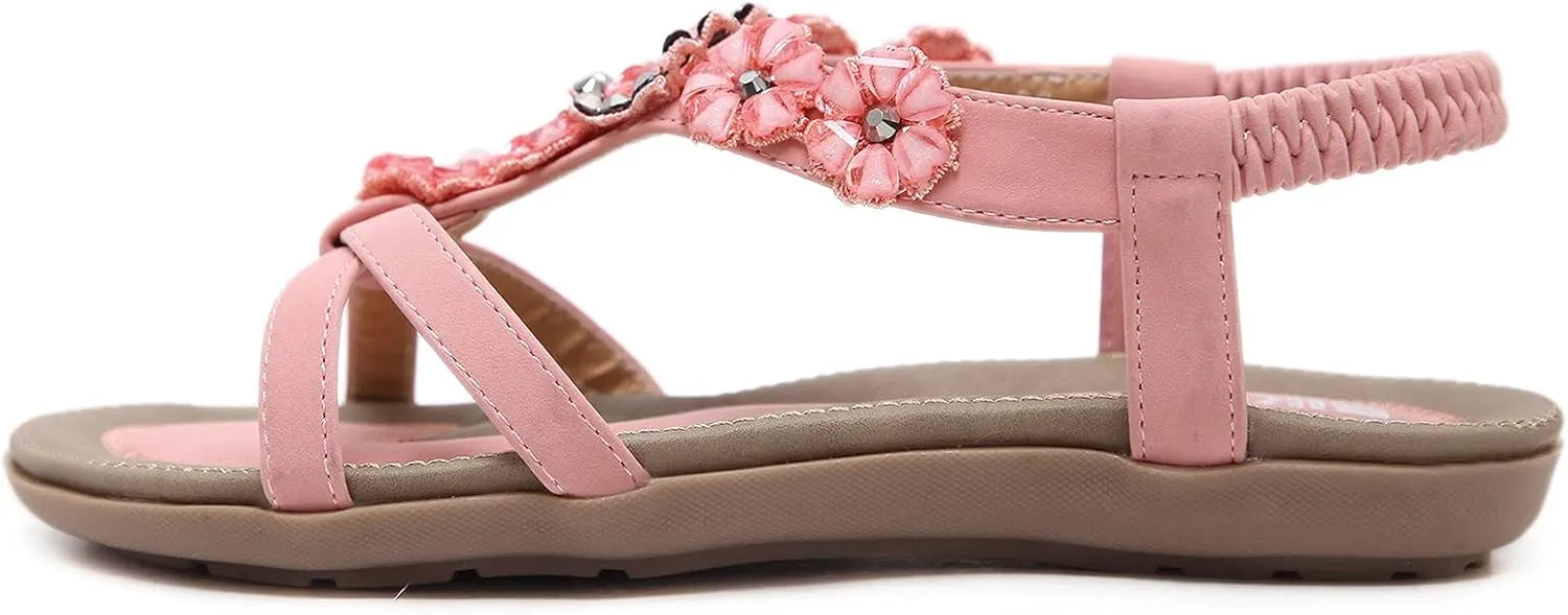 Sandals Women Casual Flower Bohemia Sandals Comfortable Elastic Ankle Strap Sandal Summer Beach Flat Shoes