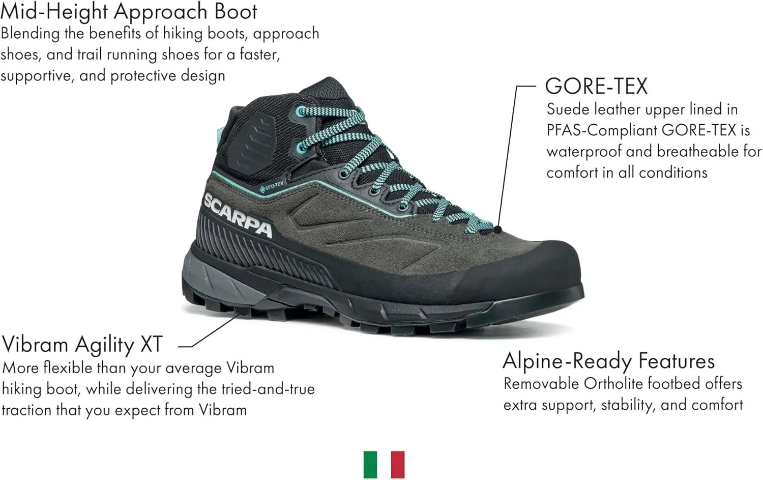 SCARPA Women's Rapid XT Mid GTX Waterproof Gore-Tex Leather Hiking & Approach Boots