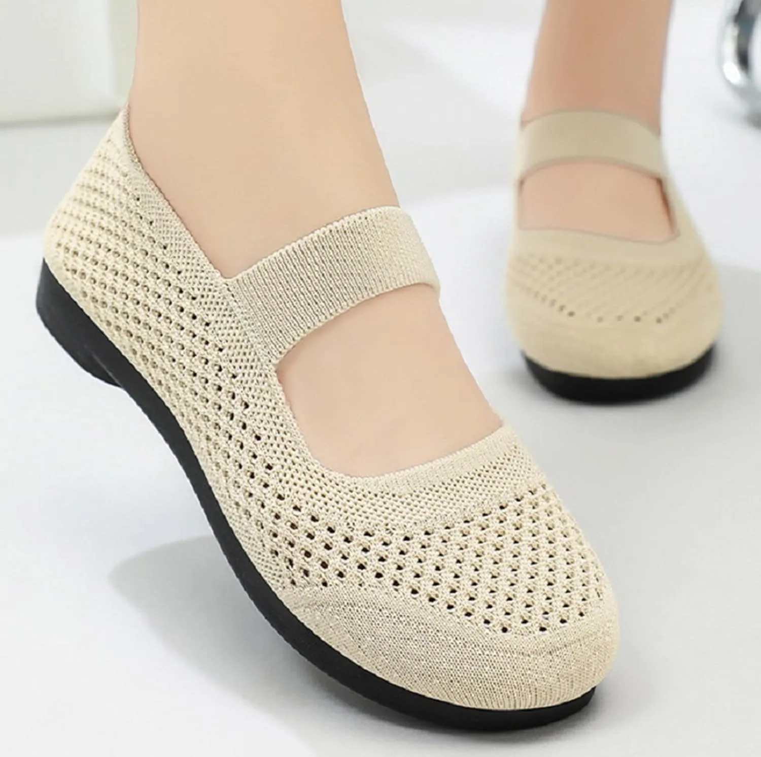 Slip On Orthopedic Sneakers Women Breathable Lightweight Wide Width Soft Sole Arch Support Non-Slip Shoes Mesh Knitted Woven L𝐨w Top Walking Shoes