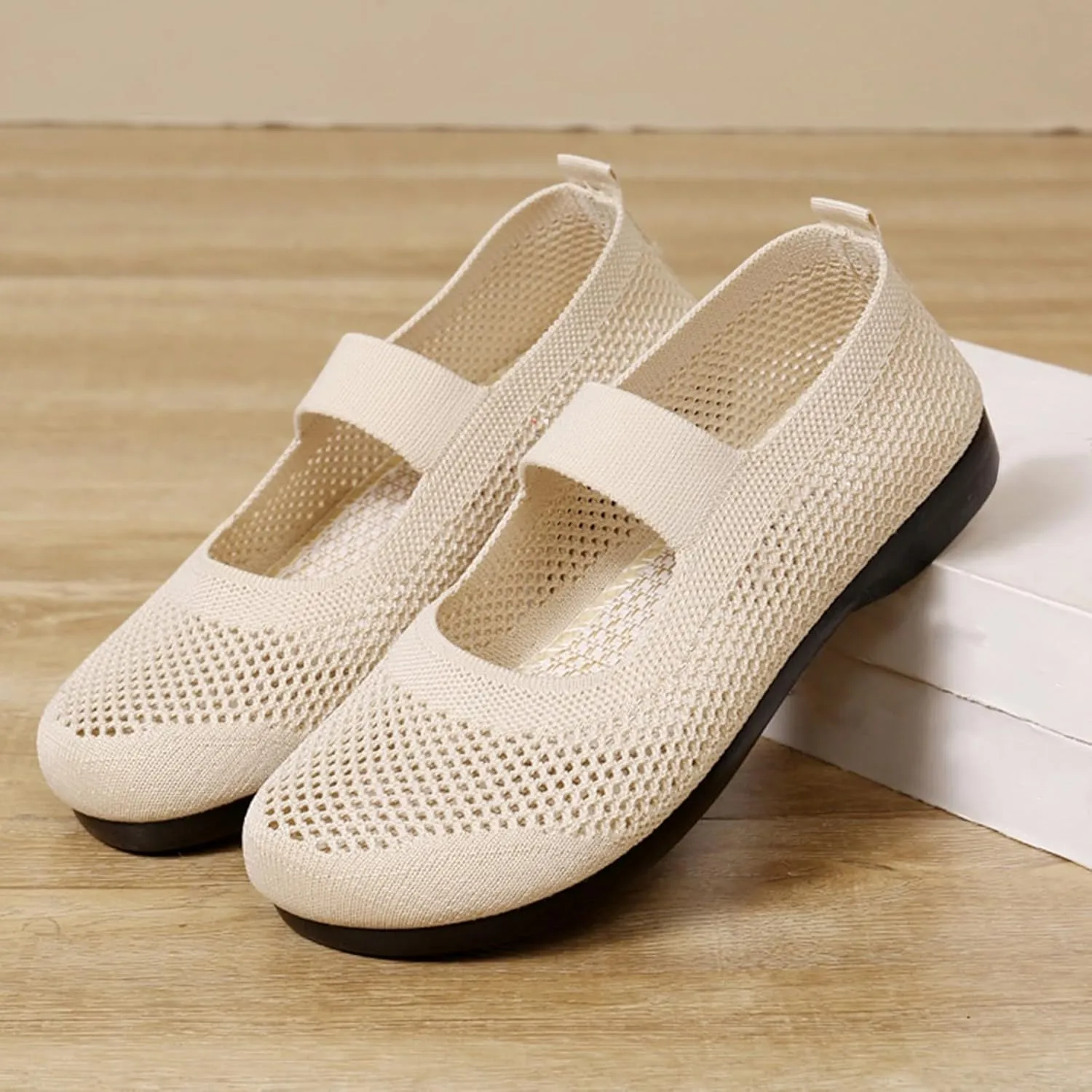 Slip On Orthopedic Sneakers Women Breathable Lightweight Wide Width Soft Sole Arch Support Non-Slip Shoes Mesh Knitted Woven L𝐨w Top Walking Shoes