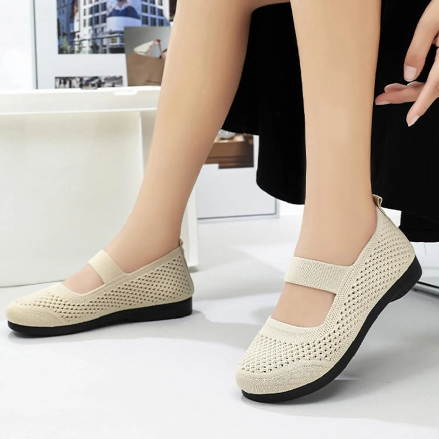 Slip On Orthopedic Sneakers Women Breathable Lightweight Wide Width Soft Sole Arch Support Non-Slip Shoes Mesh Knitted Woven L𝐨w Top Walking Shoes