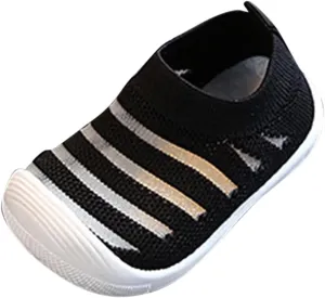 Summer and Autumn Cute Girls Flying Woven Mesh Breathable Flat Solid Color Slip On Comfortable Size 9 Kids Shoes Girls
