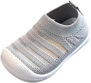 Summer and Autumn Cute Girls Flying Woven Mesh Breathable Flat Solid Color Slip On Comfortable Size 9 Kids Shoes Girls