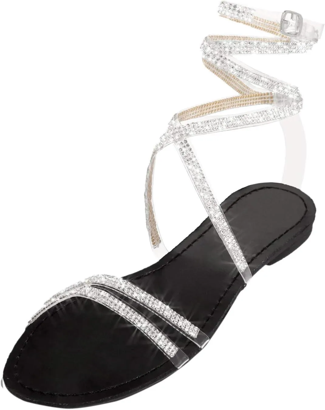 Summer Sandals For Women 2025,Women's Flat Sandals Rhinestone Dressy Womens Low Heel Dress Beach Shoes Open Toe Lace Up Ankle Bohe Crystal Slide Strappy Slip on Sandal for Oceanside Holiday Outdoor