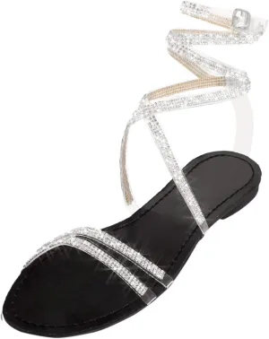 Summer Sandals For Women 2025,Women's Flat Sandals Rhinestone Dressy Womens Low Heel Dress Beach Shoes Open Toe Lace Up Ankle Bohe Crystal Slide Strappy Slip on Sandal for Oceanside Holiday Outdoor