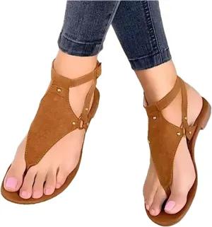 Summer Sandals For Women,Women's Dressy Strappy Flat Sandals Flip Flops Clip Toe T-Strap Beach Gladiator Sandal Shoes