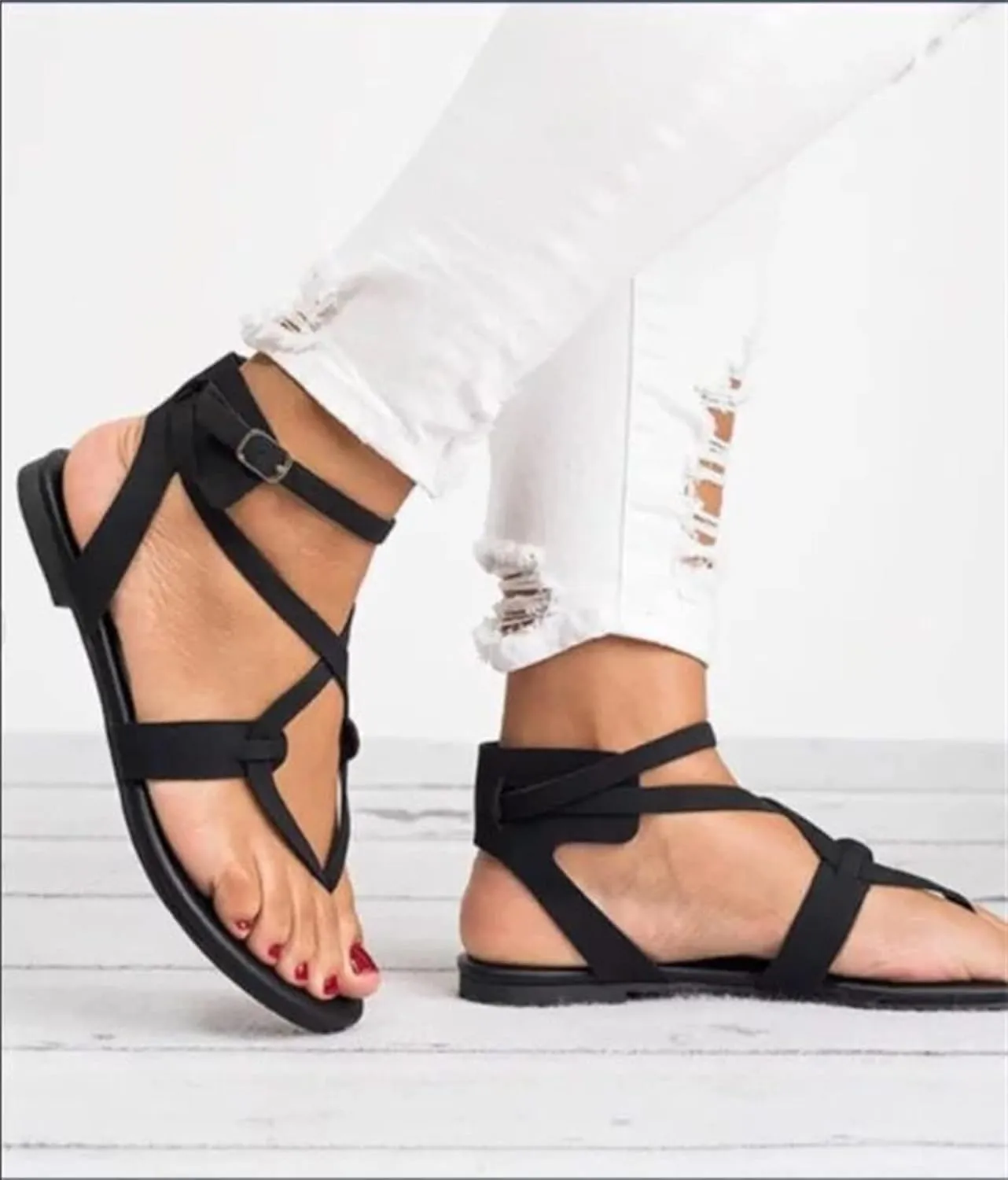 Summer Sandals For Women,Women's Dressy Strappy Flat Sandals Flip Flops Clip Toe T-Strap Beach Gladiator Sandal Shoes