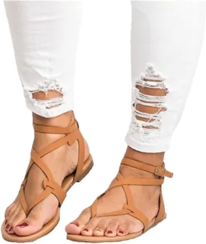 Summer Sandals For Women,Women's Dressy Strappy Flat Sandals Flip Flops Clip Toe T-Strap Beach Gladiator Sandal Shoes