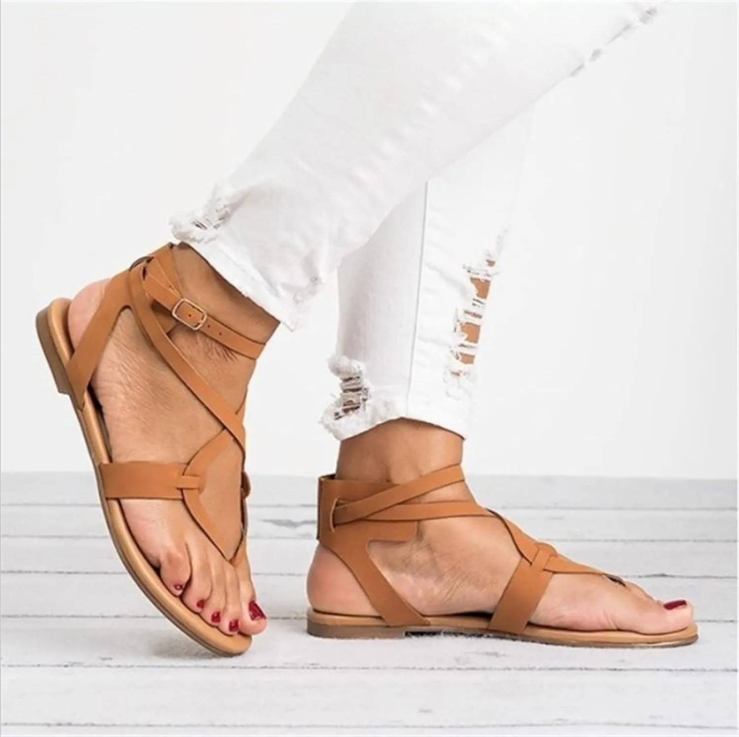 Summer Sandals For Women,Women's Dressy Strappy Flat Sandals Flip Flops Clip Toe T-Strap Beach Gladiator Sandal Shoes