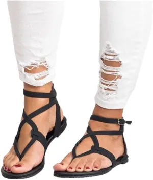 Summer Sandals For Women,Women's Dressy Strappy Flat Sandals Flip Flops Clip Toe T-Strap Beach Gladiator Sandal Shoes