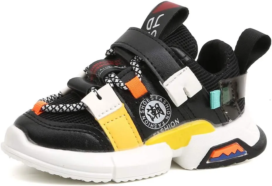 Toddler/Little Kid Boys Girls Lightweight Breathable Sneakers Strap Soft Sole Mesh Runing Walking Sports Shoes (Black, 2.5-3Years)
