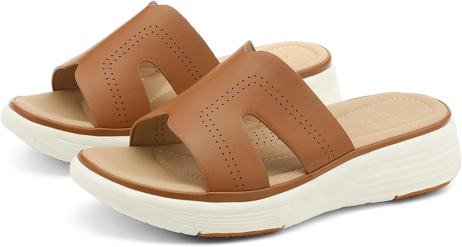 UBFEN Womens Platform Sandals Comfortable Walking Slide Soft Cushioning Footbed Casual Dressy Wedge Sandals