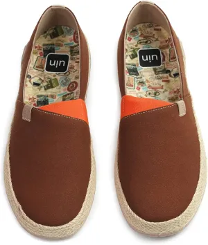 UIN Men's Espadrilles Slip Ons Microfiber Suede Lightweight Walking Casual Loafers Comfortable Art Painted Travel Shoes Marbella Brown