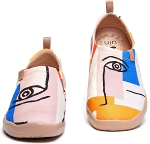 UIN Women's Slip Ons Canvas Lightweight Flats Sneakers Walking Casual Loafers Comfortable Art Painted Travel Shoes Look at Me (9.5)