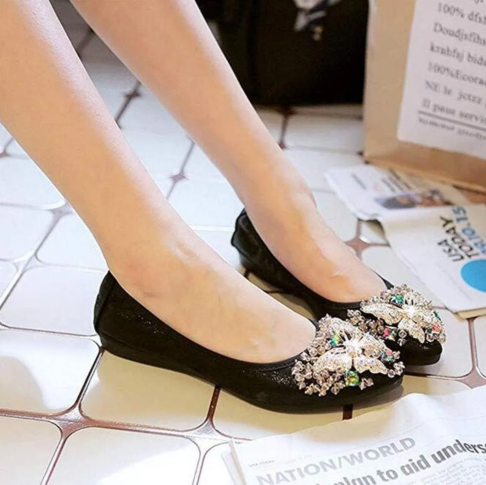 USANDY Women Ballet Flats Rhinestone Wedding Ballerina Shoes Foldable Sparkly Comfort Slip on Flat Shoes