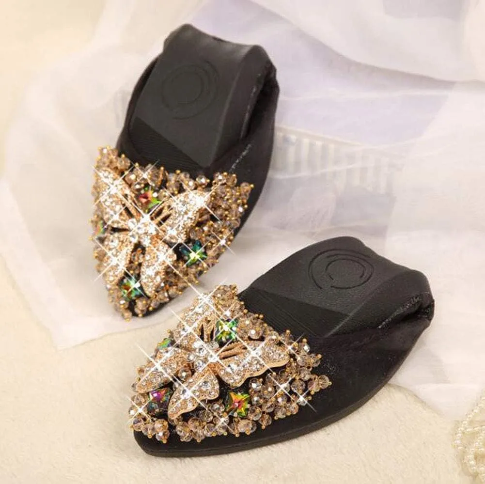 USANDY Women Ballet Flats Rhinestone Wedding Ballerina Shoes Foldable Sparkly Comfort Slip on Flat Shoes