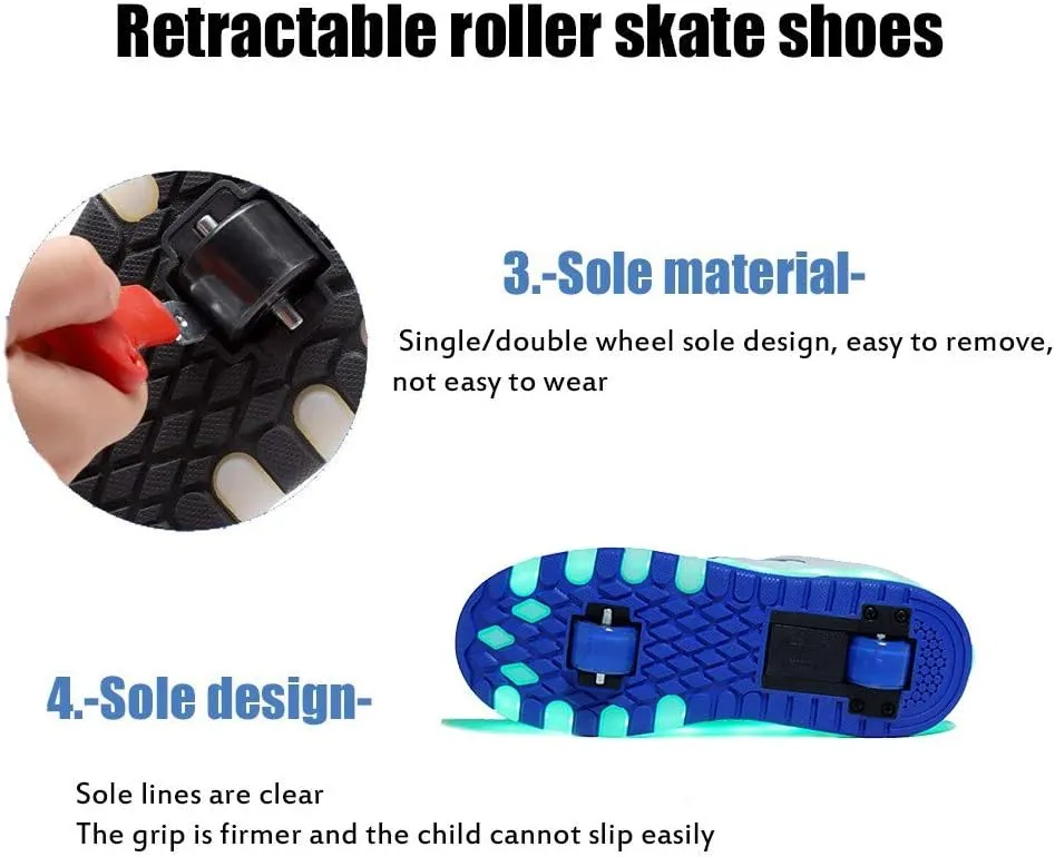 USB Chargable LED Light Up Double Wheeled Roller Skate Sneaker Wheelies Shoes for Boys Girls Kids Birthday Thanksgiving Christmas Day Best GiftWhite-USA 7