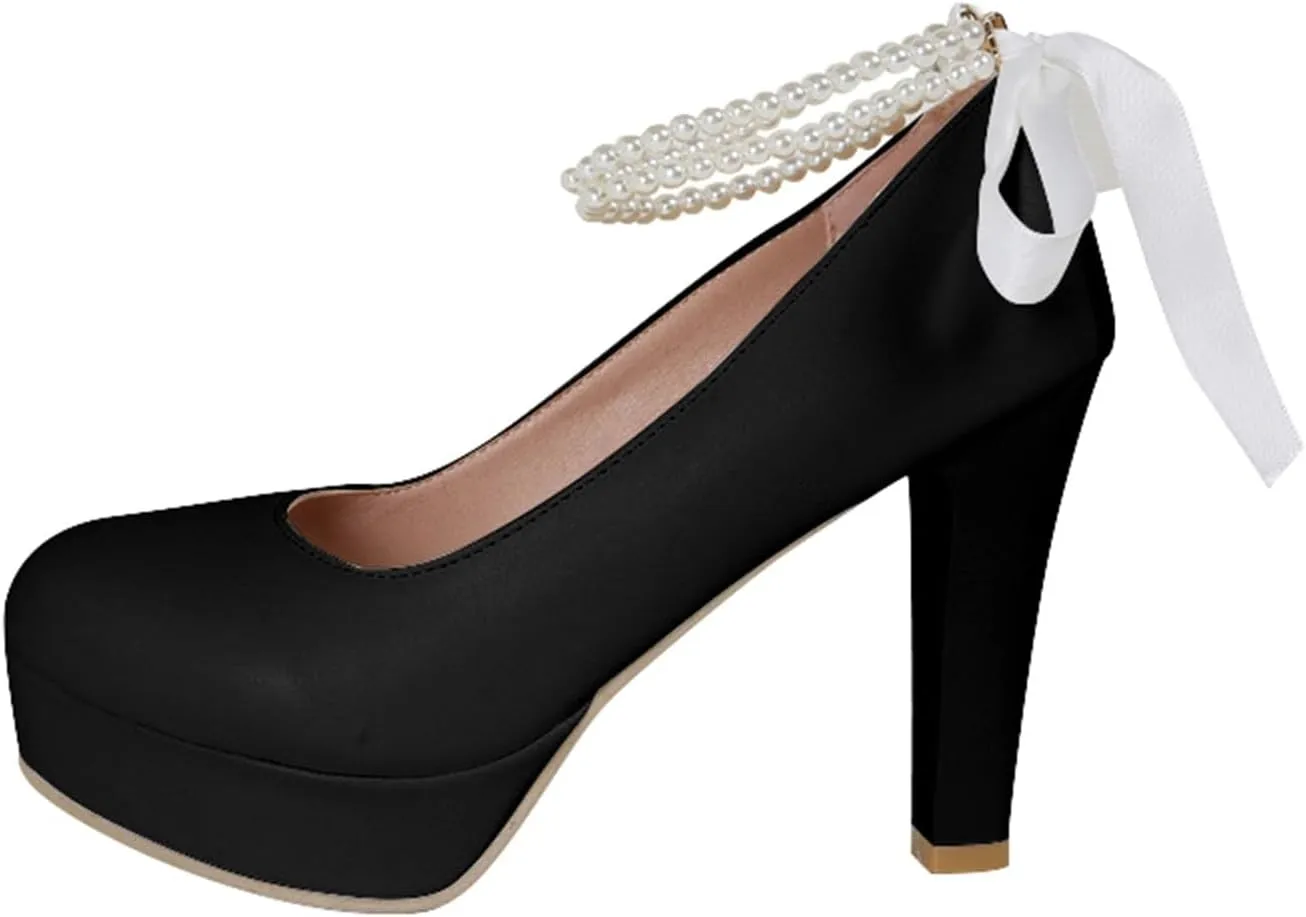 Vintage Chunky Heel Mary Jane High Heels for Women Thick Sole Comfortable Dress Shoes Elegant Party Wear