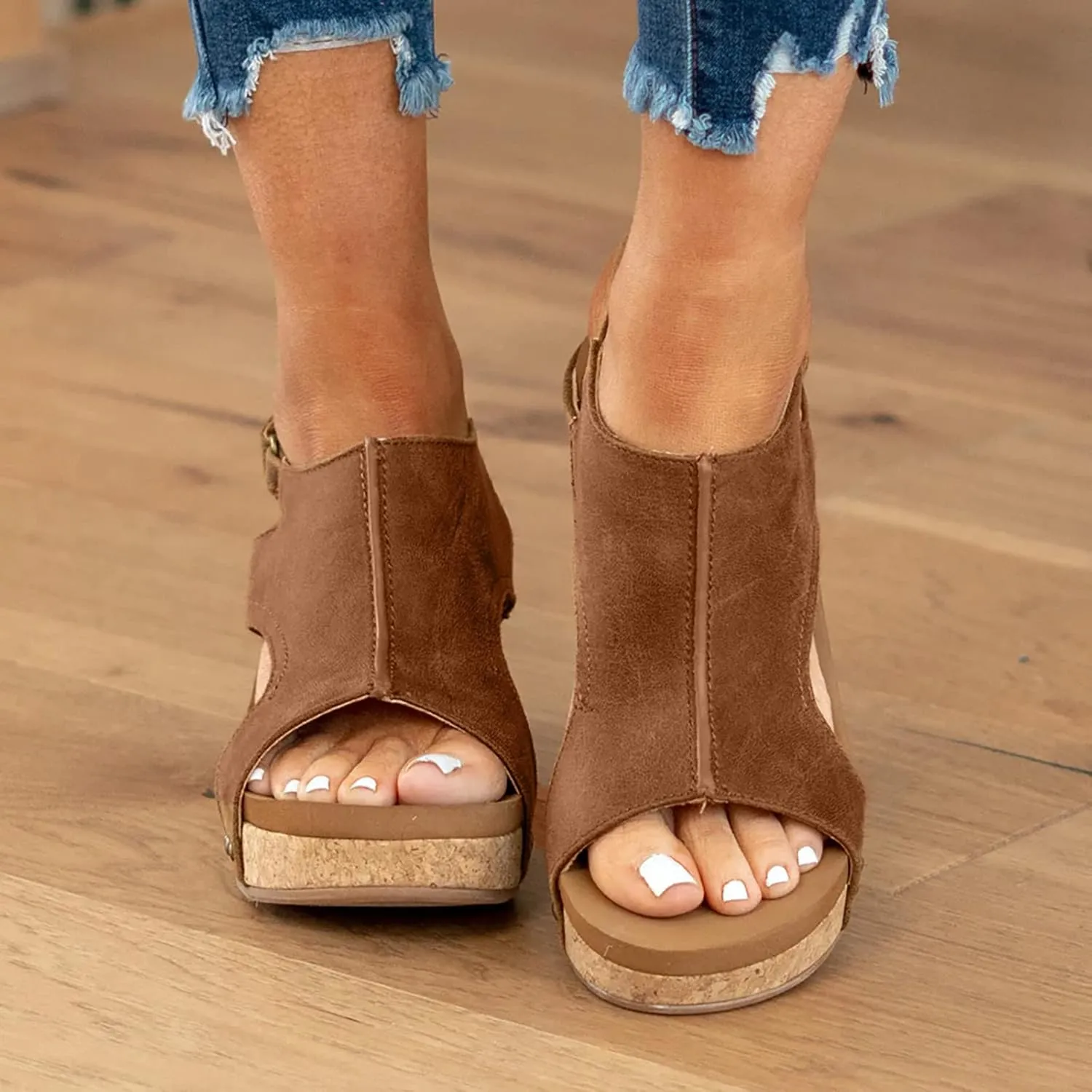 Walking Sandals Women, Womens Adjustable Buckle Peep Toe Slingback Platform Wedge Sandals Walking Shoes