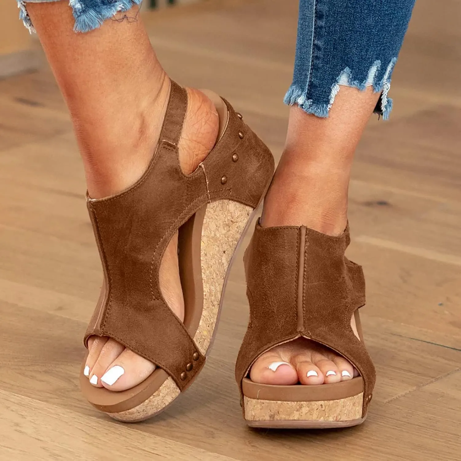Walking Sandals Women, Womens Adjustable Buckle Peep Toe Slingback Platform Wedge Sandals Walking Shoes