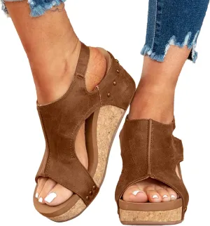 Walking Sandals Women, Womens Adjustable Buckle Peep Toe Slingback Platform Wedge Sandals Walking Shoes