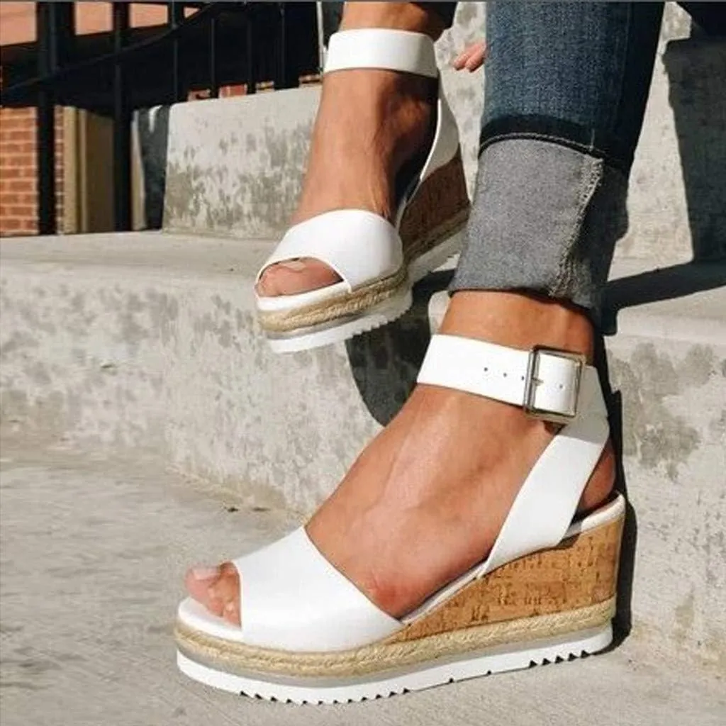 Wedge Sandals for Women Wide,2020 Fashion Wedge Ankle Buckle Sandals Summer Beach Sandals Open Toe Espadrille Platform