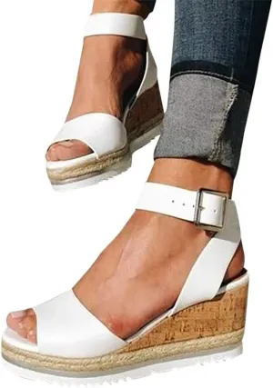 Wedge Sandals for Women Wide,2020 Fashion Wedge Ankle Buckle Sandals Summer Beach Sandals Open Toe Espadrille Platform