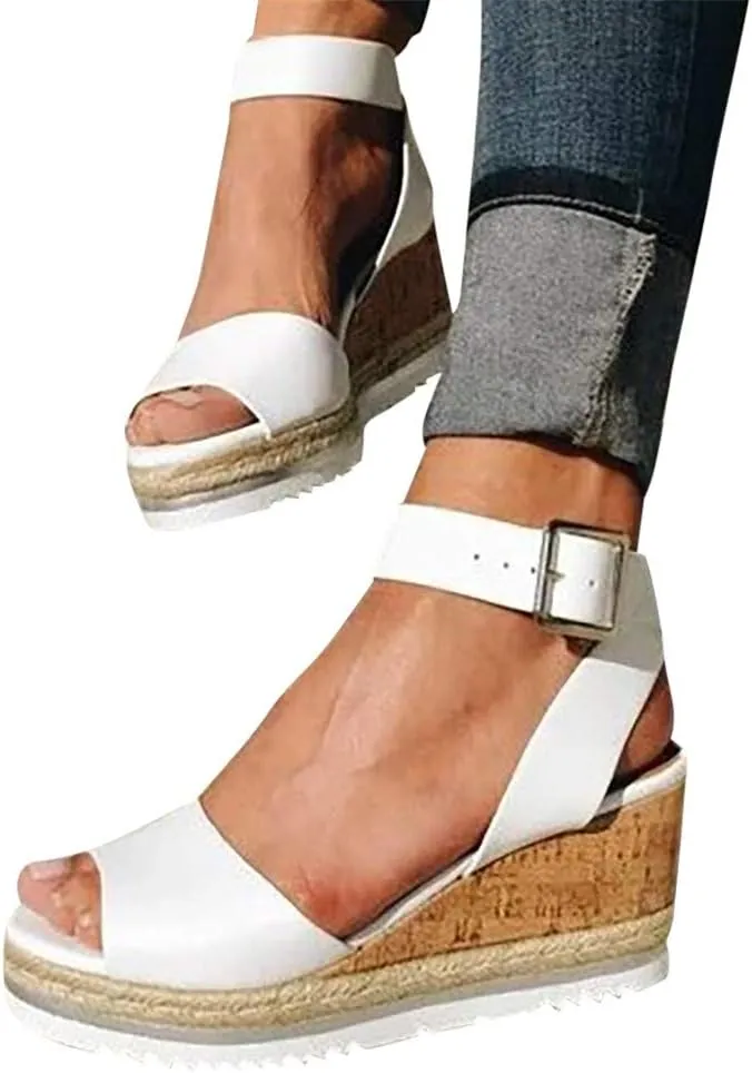 Wedge Sandals for Women Wide,2020 Fashion Wedge Ankle Buckle Sandals Summer Beach Sandals Open Toe Espadrille Platform